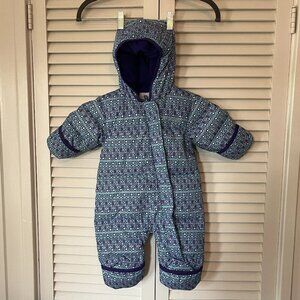 Columbia Snuggly Bunny Bunting baby snowsuit 3-6 months down hooded teal purple